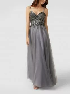 Unique Abendkleid Mit Ziersteinen Und Pailletten - Rauchblau