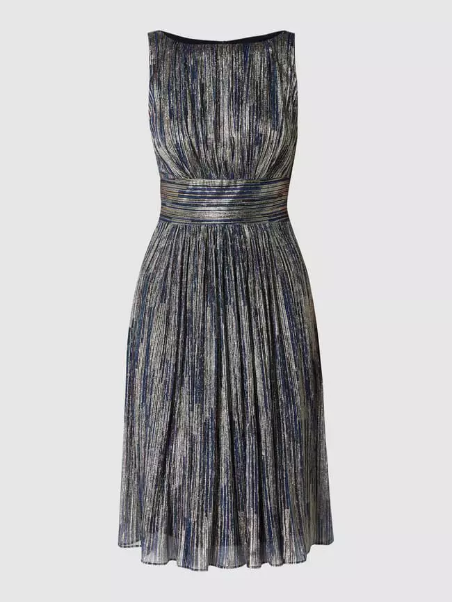 Swing Cocktailkleid Mit Effektgarn - Metallic Blau 4 Swing Cocktailkleid Mit Effektgarn - Metallic Blau – Bild 2