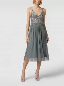 LACE & BEADS Cocktailkleid Mit Pailettenbesatz - Mittelgrau