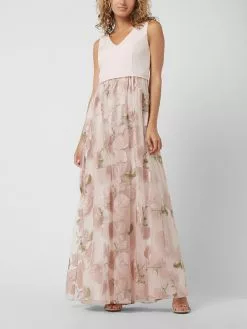 Christian Berg Cocktail Abendkleid Mit Floralen Stickereien - Altrosa Meliert