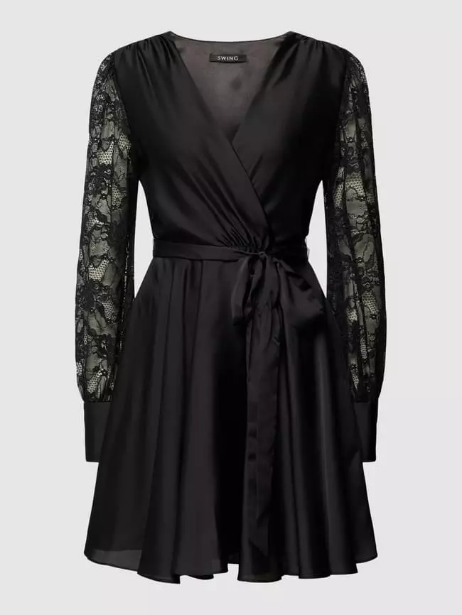 Swing Knielanges Kleid Mit Taillengürtel - Schwarz 4 Swing Knielanges Kleid Mit Taillengürtel - Schwarz – Bild 2