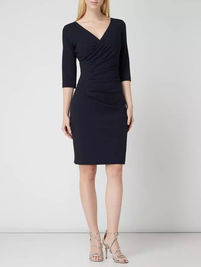 Paradi Cocktailkleid Aus Krepp Mit Drapierten Falten - Dunkelblau 3 Paradi Cocktailkleid Aus Krepp Mit Drapierten Falten - Dunkelblau