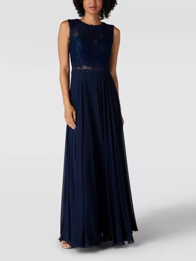 Mascara Abendkleid Mit Floralen Stickereien - Dunkelblau 3 Mascara Abendkleid Mit Floralen Stickereien - Dunkelblau