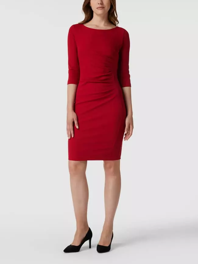 Paradi Cocktailkleid Mit 3/4-Ärmeln Und Raffungen - Rot 3 Paradi Cocktailkleid Mit 3/4-Ärmeln Und Raffungen - Rot