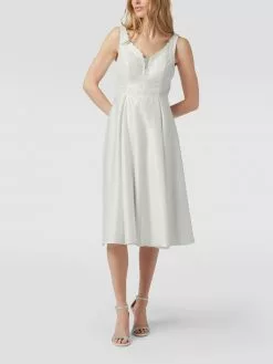 TROYDEN COLLECTION Cocktailkleid Mit Floralen Stickereien - Ecru