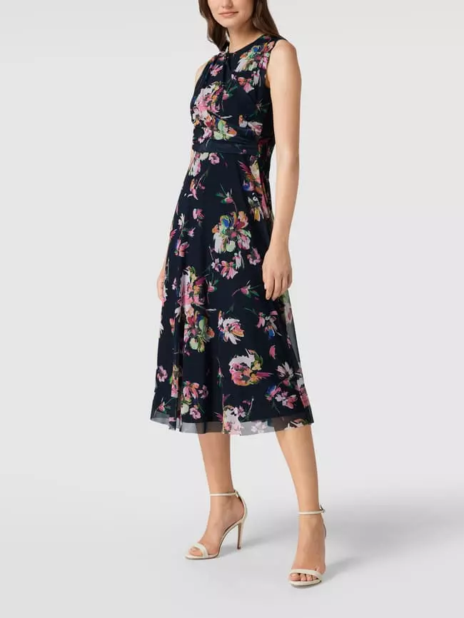 Swing Cocktailkleid Mit Floralem Allover-Muster - Marineblau 3 Swing Cocktailkleid Mit Floralem Allover-Muster - Marineblau