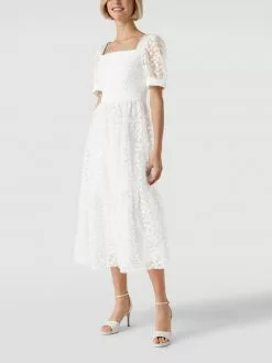 Swing Cocktailkleid Mit Floralem Besatz - Offwhite