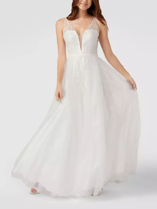 Unique Brautkleid Mit Floralen Stickereien Und Pailletten - Offwhite 3 Unique Brautkleid Mit Floralen Stickereien Und Pailletten - Offwhite