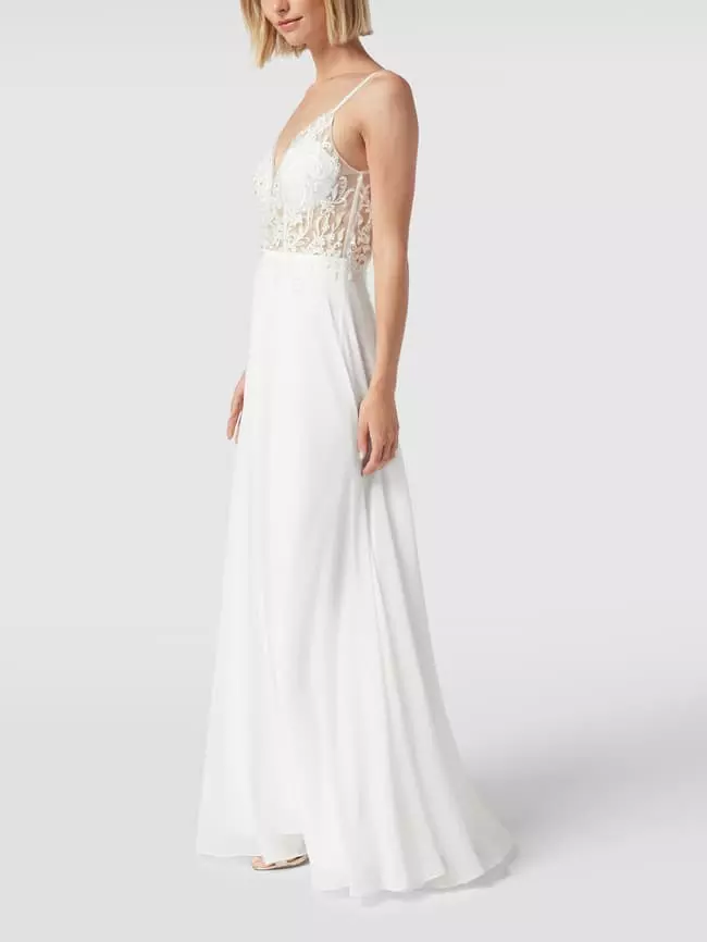 Luxuar Brautkleid Mit Floralem Zierbesatz - Offwhite 3 Luxuar Brautkleid Mit Floralem Zierbesatz - Offwhite