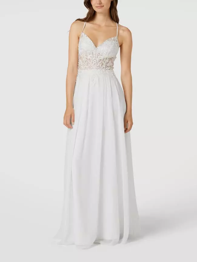 Unique Brautkleid Mit Floralen Stickereien - Weiß 3 Unique Brautkleid Mit Floralen Stickereien - Weiß