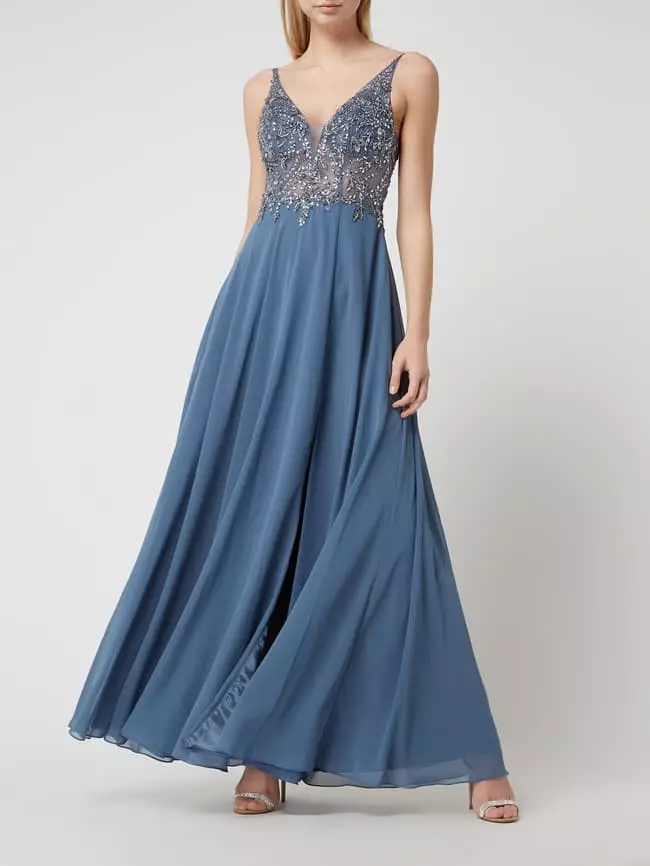 Luxuar Abendkleid Mit Strasssteinen - Rauchblau 3 Luxuar Abendkleid Mit Strasssteinen - Rauchblau