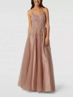 Mascara Abendkleid Mit Floralem Stitching - Taupe