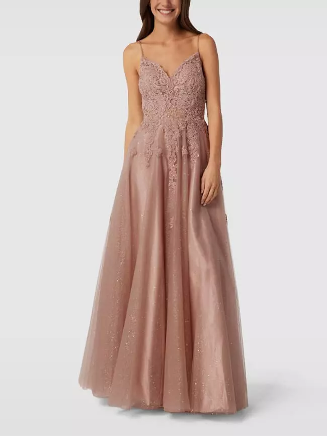 Mascara Abendkleid Mit Floralem Stitching - Taupe 3 Mascara Abendkleid Mit Floralem Stitching - Taupe