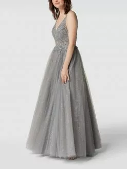 Mascara Abendkleid Mit Floralen Stickereien - Stein