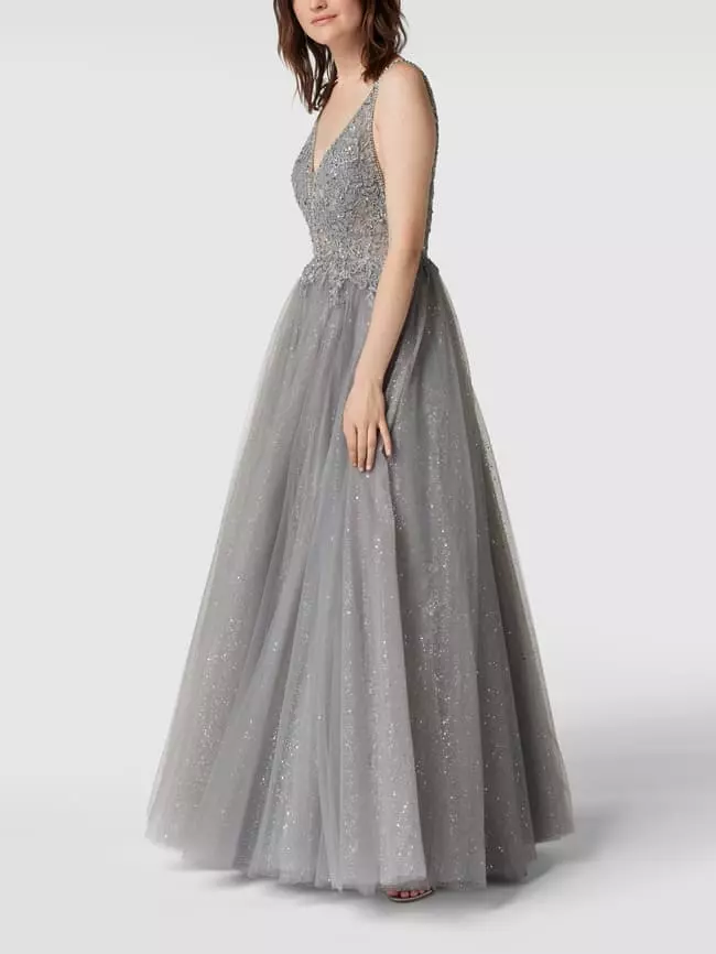 Mascara Abendkleid Mit Floralen Stickereien - Stein 3 Mascara Abendkleid Mit Floralen Stickereien - Stein