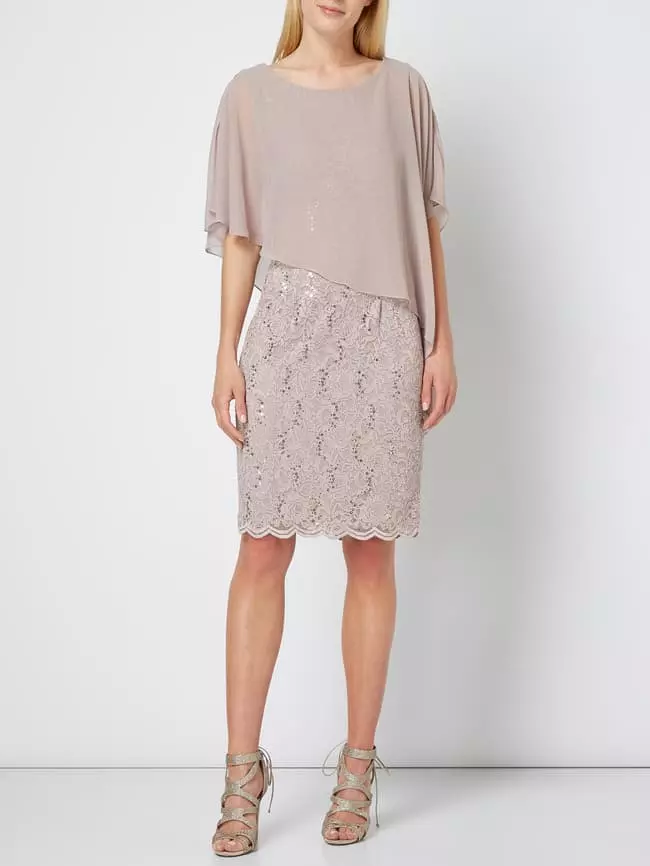 Swing Cocktailkleid Aus Floraler Spitze - Beige 3 Swing Cocktailkleid Aus Floraler Spitze - Beige