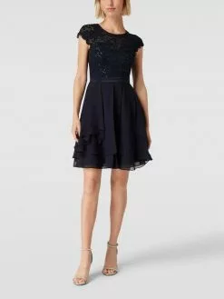 Jake*s Cocktail Cocktailkleid Mit Spitzenbesatz - Marineblau Meliert