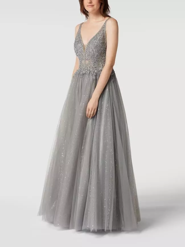 Mascara Abendkleid Mit Floralen Stickereien - Stein 6 Mascara Abendkleid Mit Floralen Stickereien - Stein – Bild 4