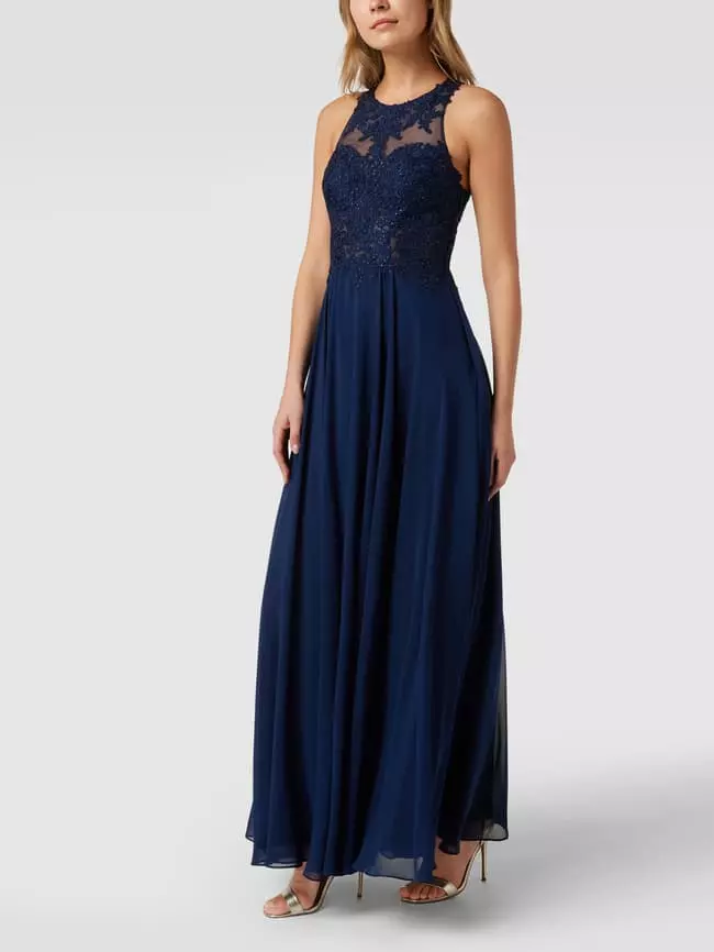 Mascara Abendkleid Mit Floralen Stickereien - Dunkelblau 6 Mascara Abendkleid Mit Floralen Stickereien - Dunkelblau – Bild 4