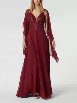 Luxuar Abendkleid Mit Strasssteinen - Bordeaux Rot