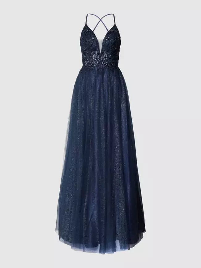 Luxuar Abendkleid Mit Zierbesatz - Dunkelblau 4 Luxuar Abendkleid Mit Zierbesatz - Dunkelblau – Bild 2