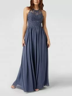 Formal Dress Geschäft 34 Laona Abendkleid Mit Floralen Stickereien - Rauchblau
