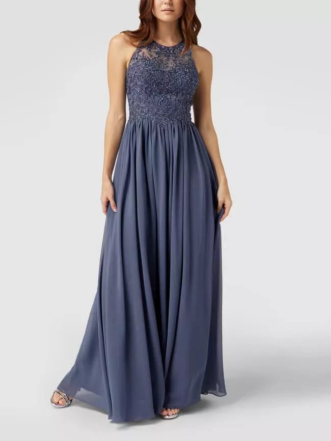 Laona Abendkleid Mit Floralen Stickereien - Rauchblau 3 Laona Abendkleid Mit Floralen Stickereien - Rauchblau