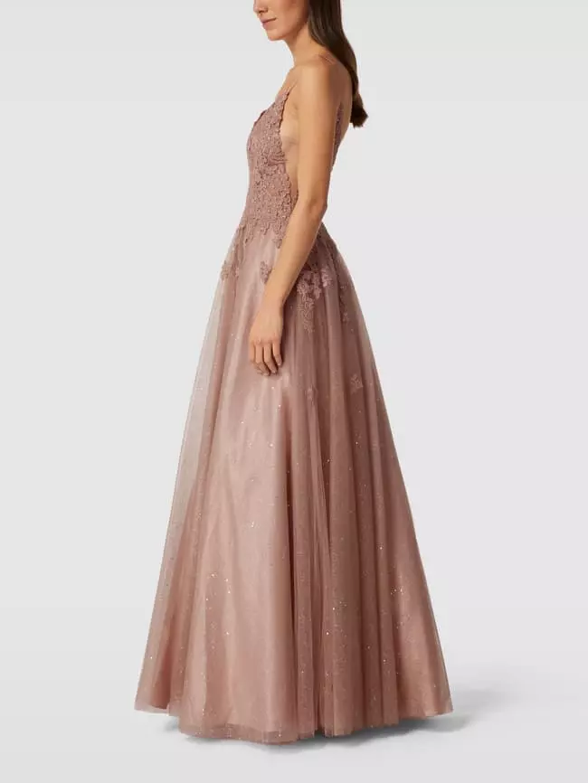 Mascara Abendkleid Mit Floralem Stitching - Taupe 6 Mascara Abendkleid Mit Floralem Stitching - Taupe – Bild 4