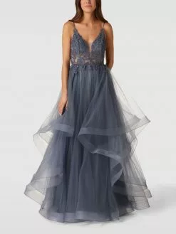 Mascara Abendkleid Mit Floralen Stickereien - Anthrazit