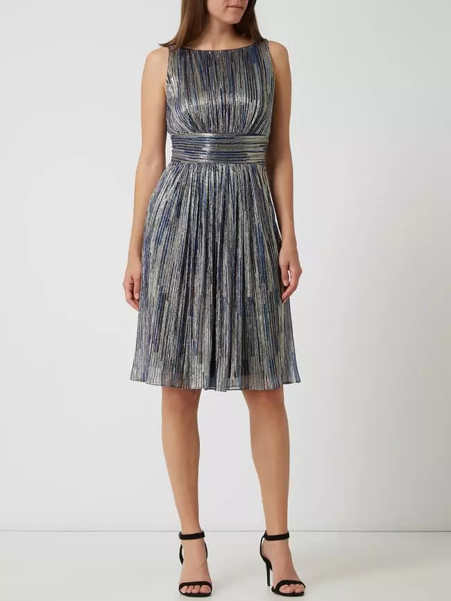 Swing Cocktailkleid Mit Effektgarn - Metallic Blau 3 Swing Cocktailkleid Mit Effektgarn - Metallic Blau