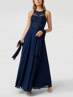 Mascara Abendkleid Mit Floralen Stickereien - Dunkelblau