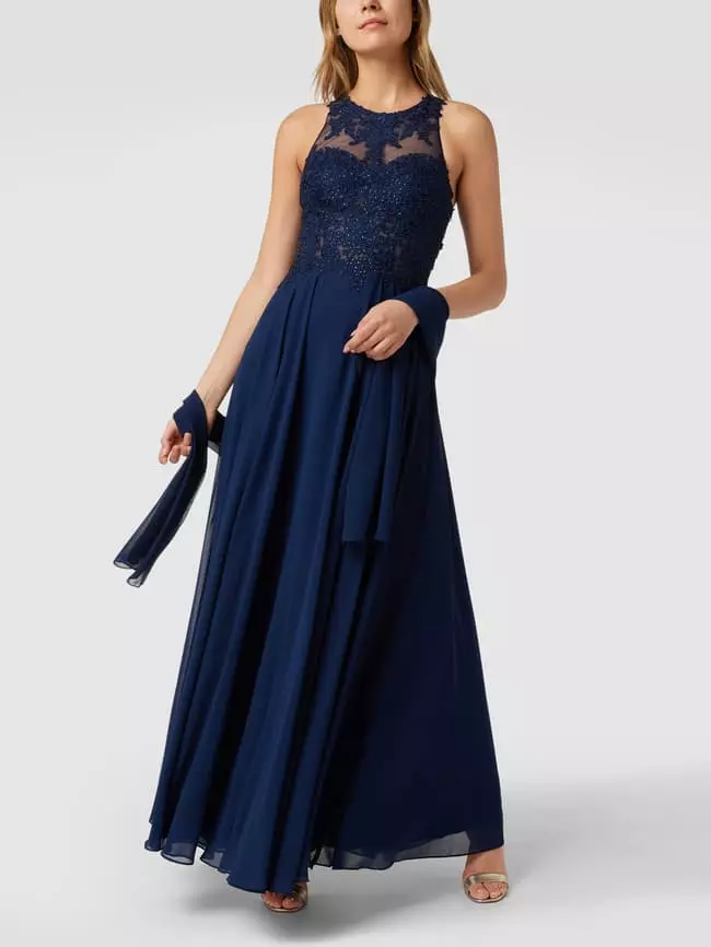 Mascara Abendkleid Mit Floralen Stickereien - Dunkelblau 3 Mascara Abendkleid Mit Floralen Stickereien - Dunkelblau