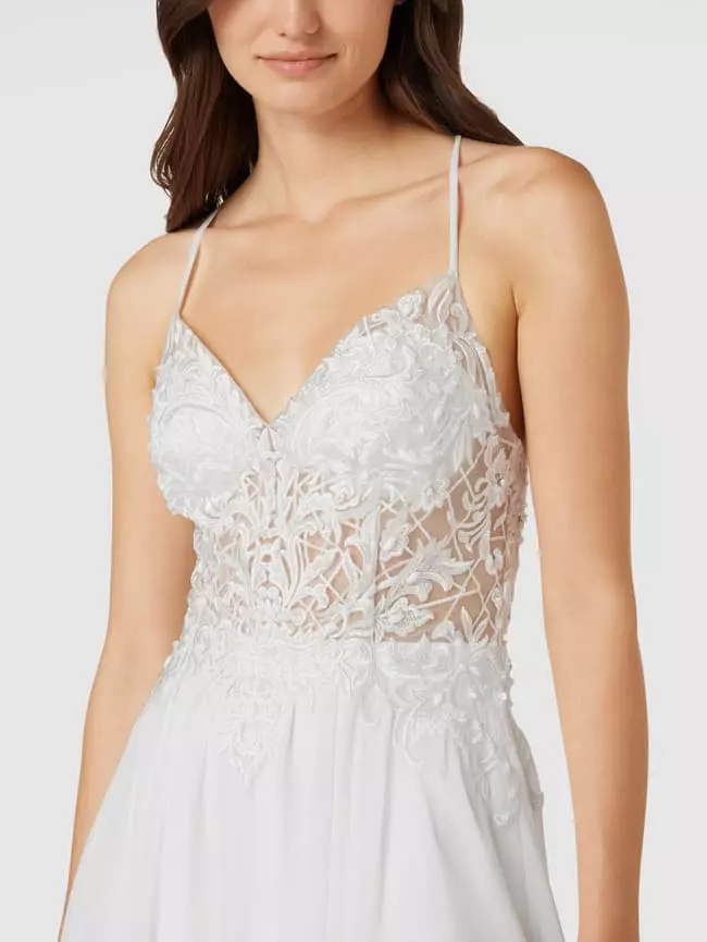 Unique Brautkleid Mit Floralen Stickereien - Weiß 5 Unique Brautkleid Mit Floralen Stickereien - Weiß – Bild 3