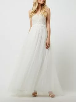 Luxuar Brautkleid Aus Tüll Mit Blüten-Applikationen - Offwhite